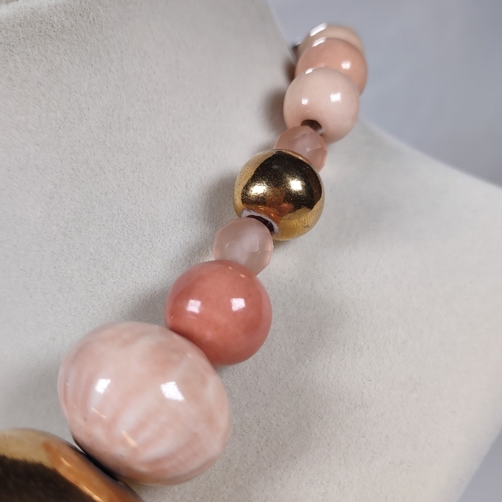 Vintage Glazed Ceramic Beaded Graduated Statement Choker 17 1/2" - Picture 7 of 11
